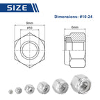 Kozelo 50Pcs #10-24 Nylon Locking Hex Nuts 316 StainlessSteel Silver