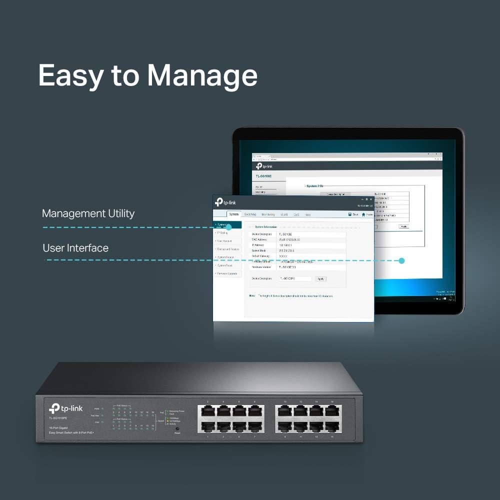 TL-SG1016PE | 16 Port Gigabit PoE Switch | Easy Smart Managed | 8 PoE+ Ports @150W | Plug & Play | Sturdy Metal w/
