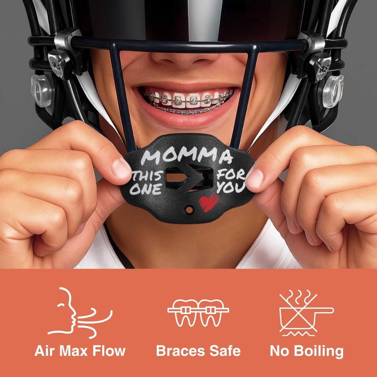 Football Mouth Guard - Youth Mouthguard with Strap - Lip/Teeth Protector Mouthpiece - No Boil - for Youth/Adults