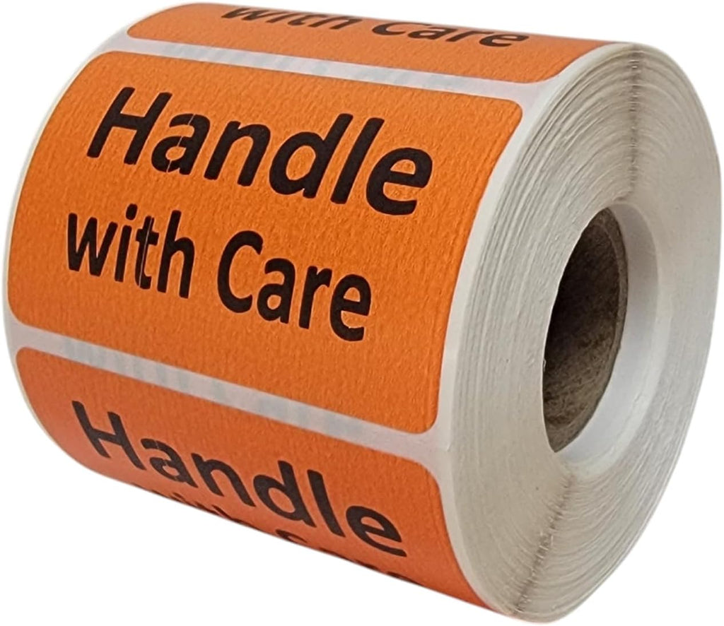 Handle with Care Labels Orange 2.5x1.5-inch Handling Fragile Adhesive Stickers 1 Roll with 500 Labels