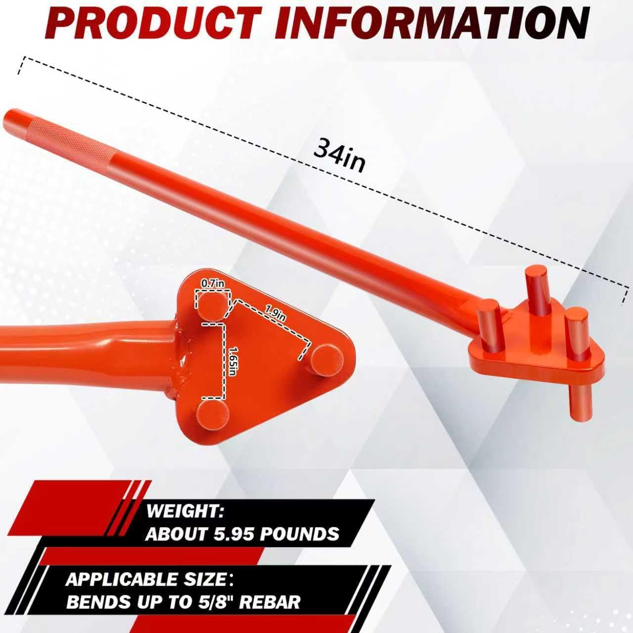 Manual Rebar Bender for Flat Steel and Steel Rod, Hand Operated Metal Bending Tool with Reverse Head, 5/8 Inch Capacity