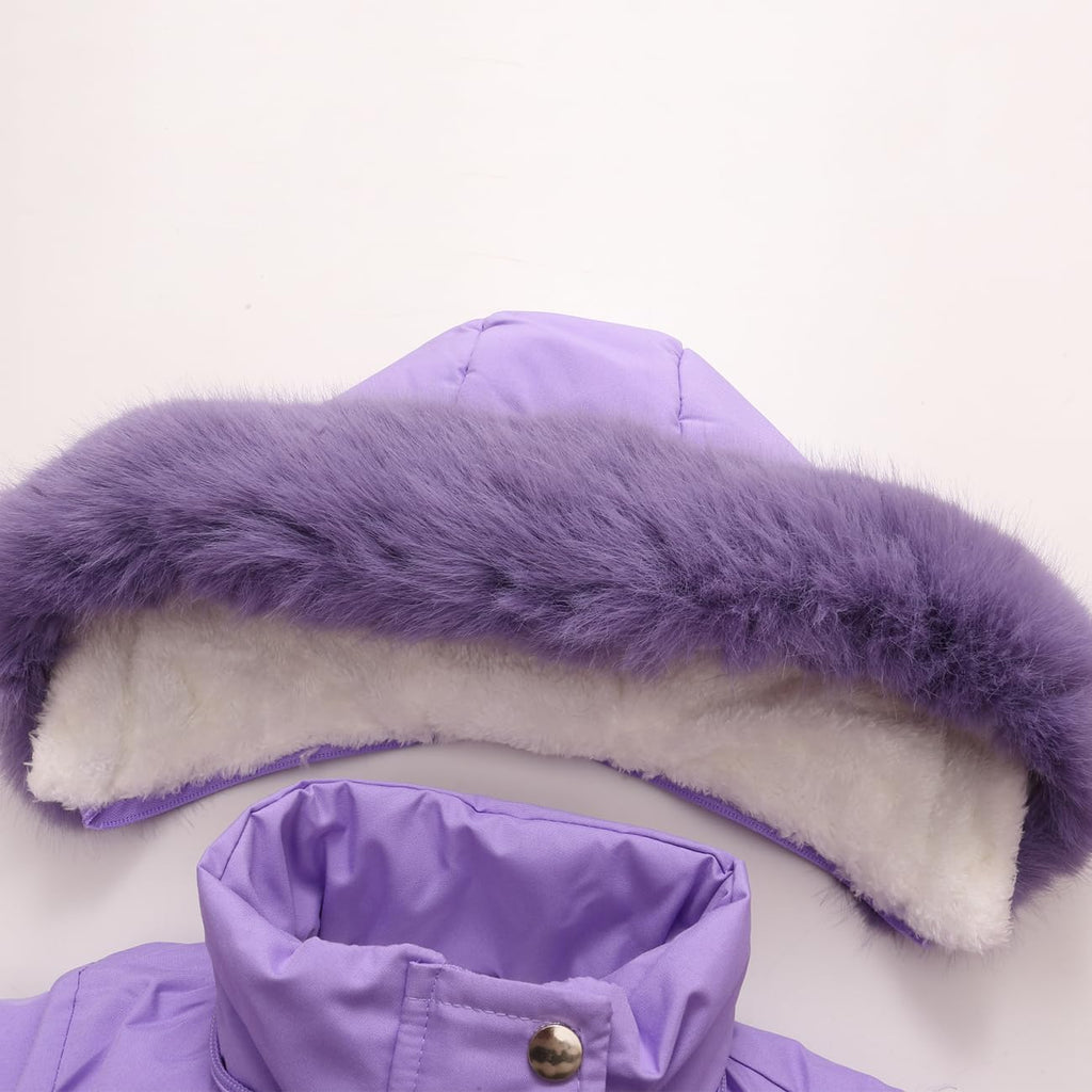 Girls Winter Coats Puffer Jacket Fleece Parka Snow Hooded Clothes | Water-Resistant Windproof Shell; Faux-Fur-Trim