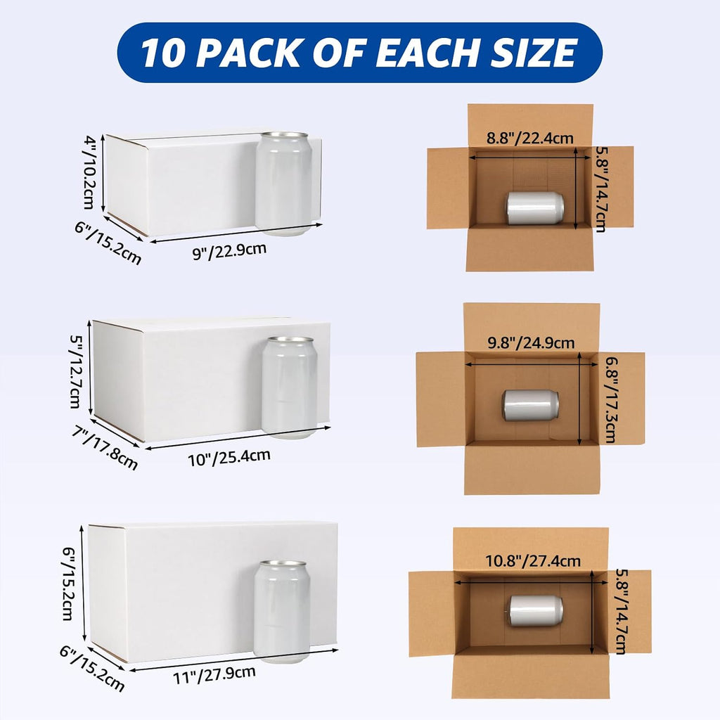 Assorted Sizes Shipping Boxes 30 Pack (11x6x6, 10x7x5, 9x6x4)