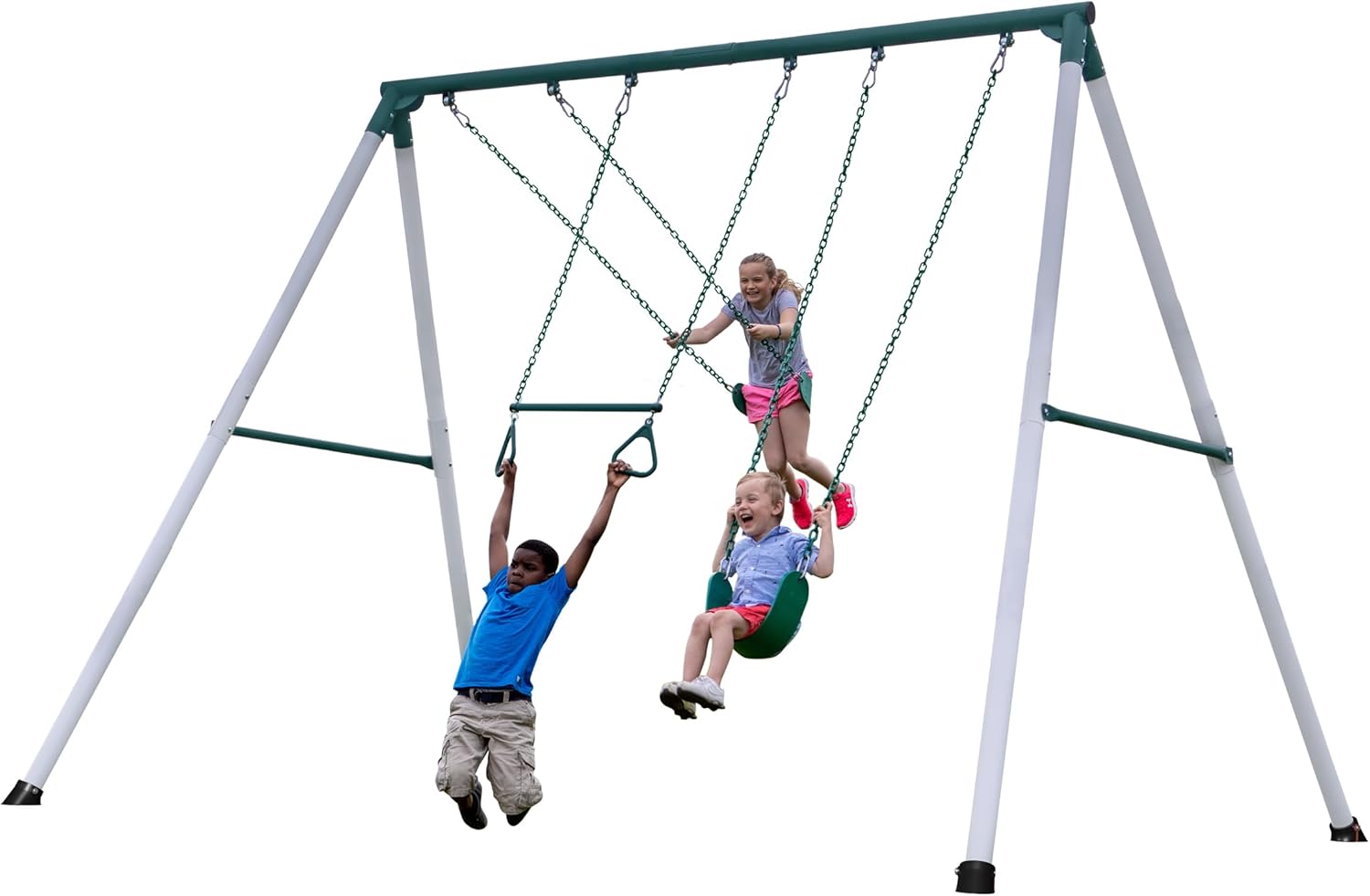 Big Brutus Galvanized Steel Swing Set Kit with Classic A-Frame, Two Belt Swings, One Trapeze Bar, Easy Assembly