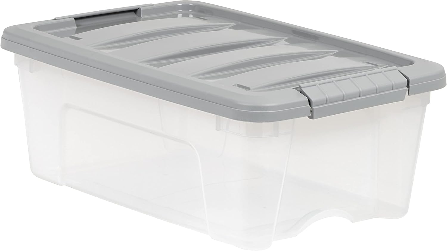 Plastic Storage Containers with Secure Latching Lids, Stackable Organization Bins, Clear/Grey, 12 Quart, Set of 6