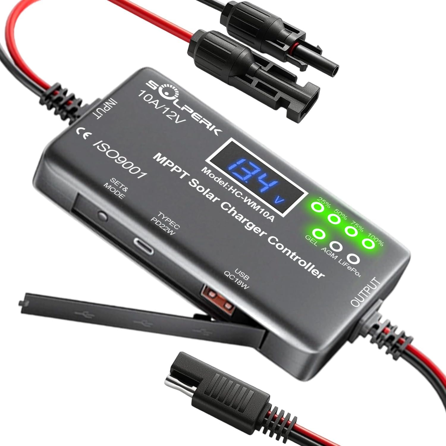 MPPT 10A 12V Solar Charge Controller for Gel AGM Lithium LiFePO4 | Solar Panel Charge Controller LCD Display with