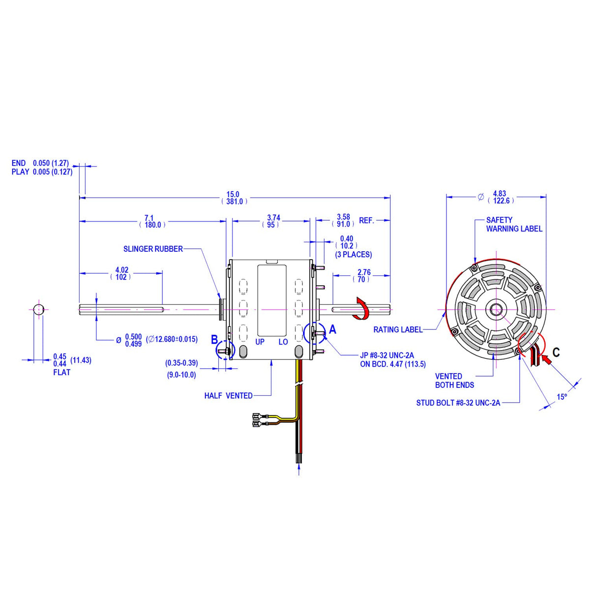 [D1092 OEM Mania] D1092 Produced by FASCO Motor (1468-3069, 7184-0156, 7184-0432) Replacement for Coleman Mach AC Motor with a Capacitor - 1/3 HP, 115 Volts, 1675 RPM, 2 Speed, 3.4 Amps, Double Shaft
