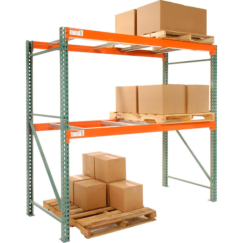 Teardrop Pallet Rack Starter Unit, 96" W X 48" D X 120" H | 5030 lbs Shelf Capacity, Steel Construction, Orange & Green