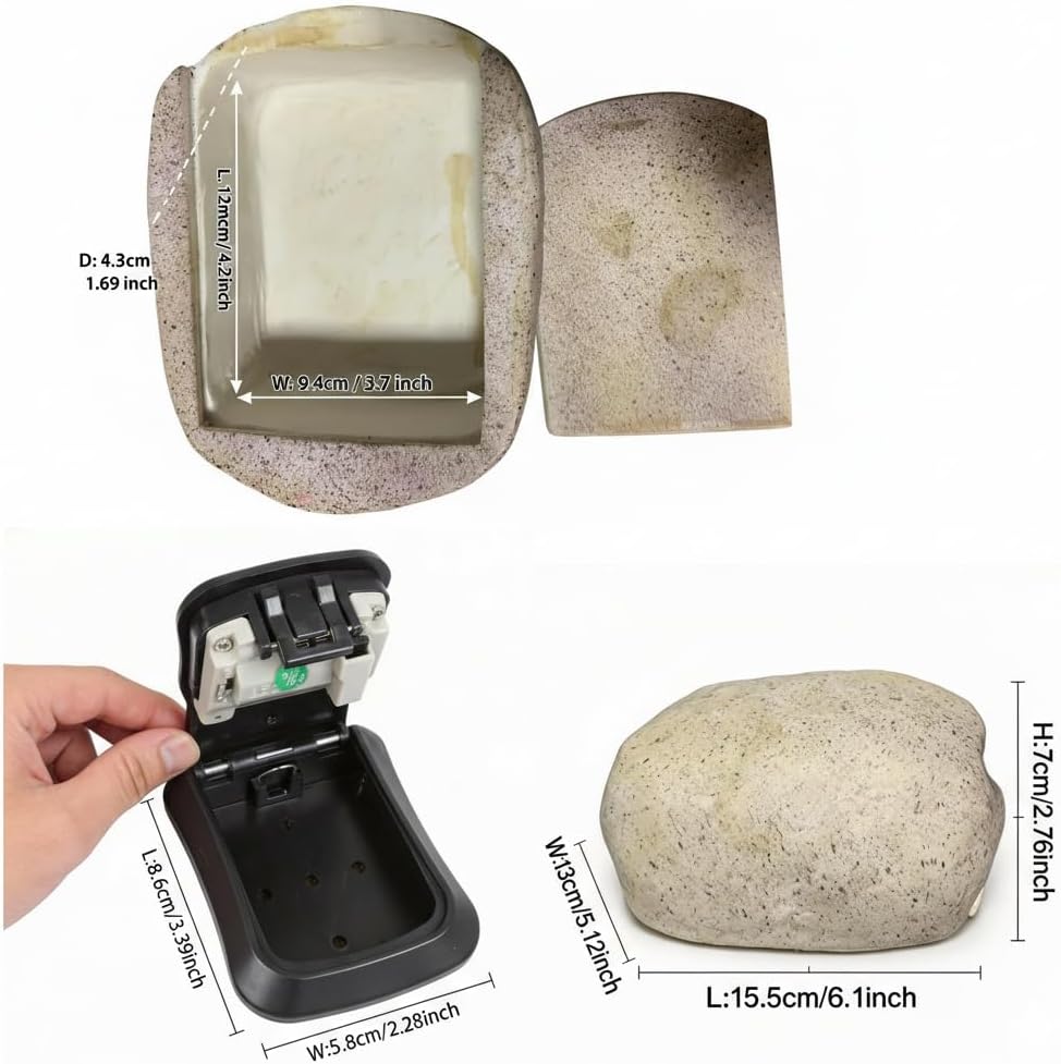 Hide a Key Outside Fake Rock Key Hider Lock Box, Outdoor Hidden Spare Key Holder Stone with 4-Digit Combination Lock