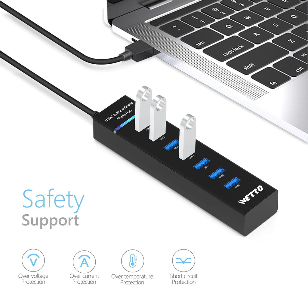 7-Port USB 3.0 Hub, IVETTO Data USB Hub Splitter with 3.3ft Long Cable for Laptop, PC, MacBook, Mac Pro, Mac mini