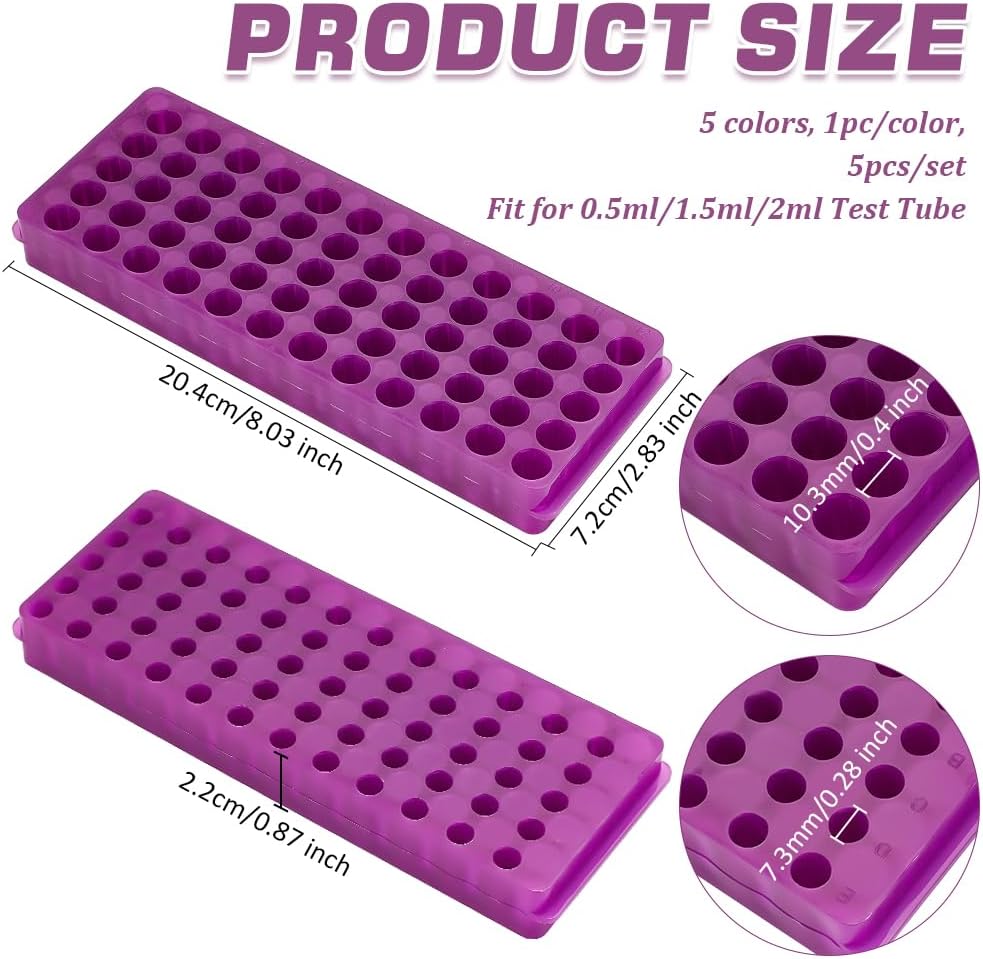 5PCS Polypropylene Microcentrifuge Tube Rack, Double Panel 60-Well Centrifuge Test Tube Holder for Chemistry