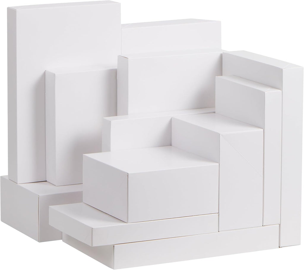 12PCS Christmas White Gift Boxes with Lids for Presents, 4" Deep Large Shirt Robe Wrapping Box, 4 Different Sizes