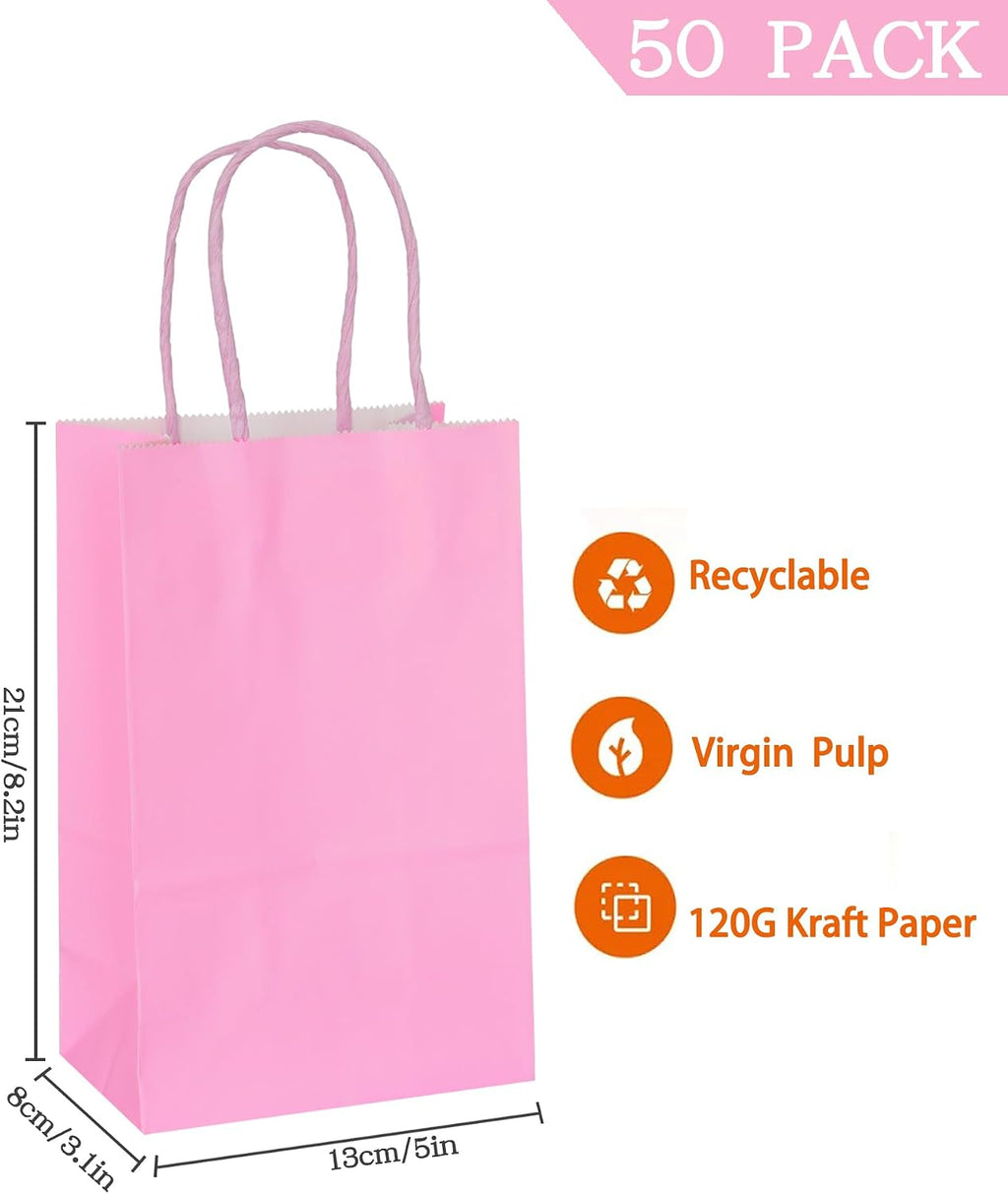 Small Pink Paper Bags 50 Pack Pink Gift Bags with Handles