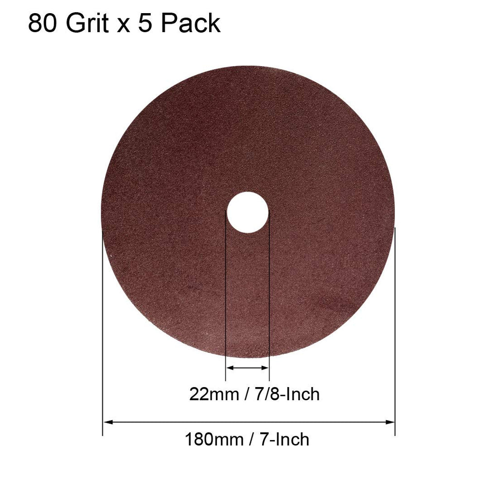 uxcell 7" x 7/8" Resin Fiber Discs 80 Grit Sanding Grinding Discs,5 Pack