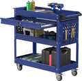3 Tier Rolling Tool Cart with Drawers 400 LBS, Blue | Heavy Duty, Wheels for Mobility, Garage & Warehouse Use
