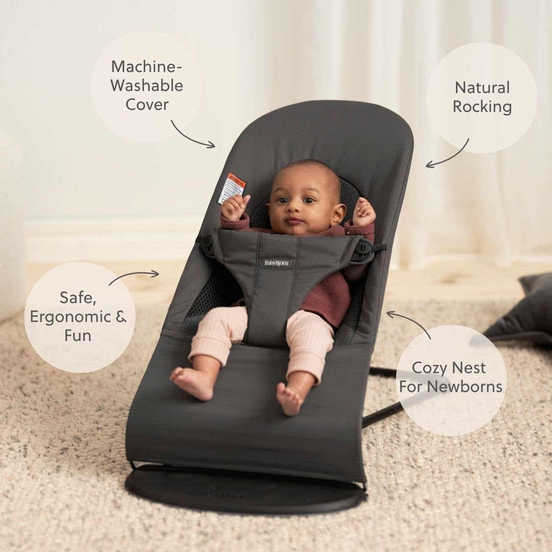 Bouncer Balance Soft, Dark Gray, Woven/Jersey, Tri-Fabric | 2-in-1 Adjustable Baby Bouncer Seat and Toddler Chair