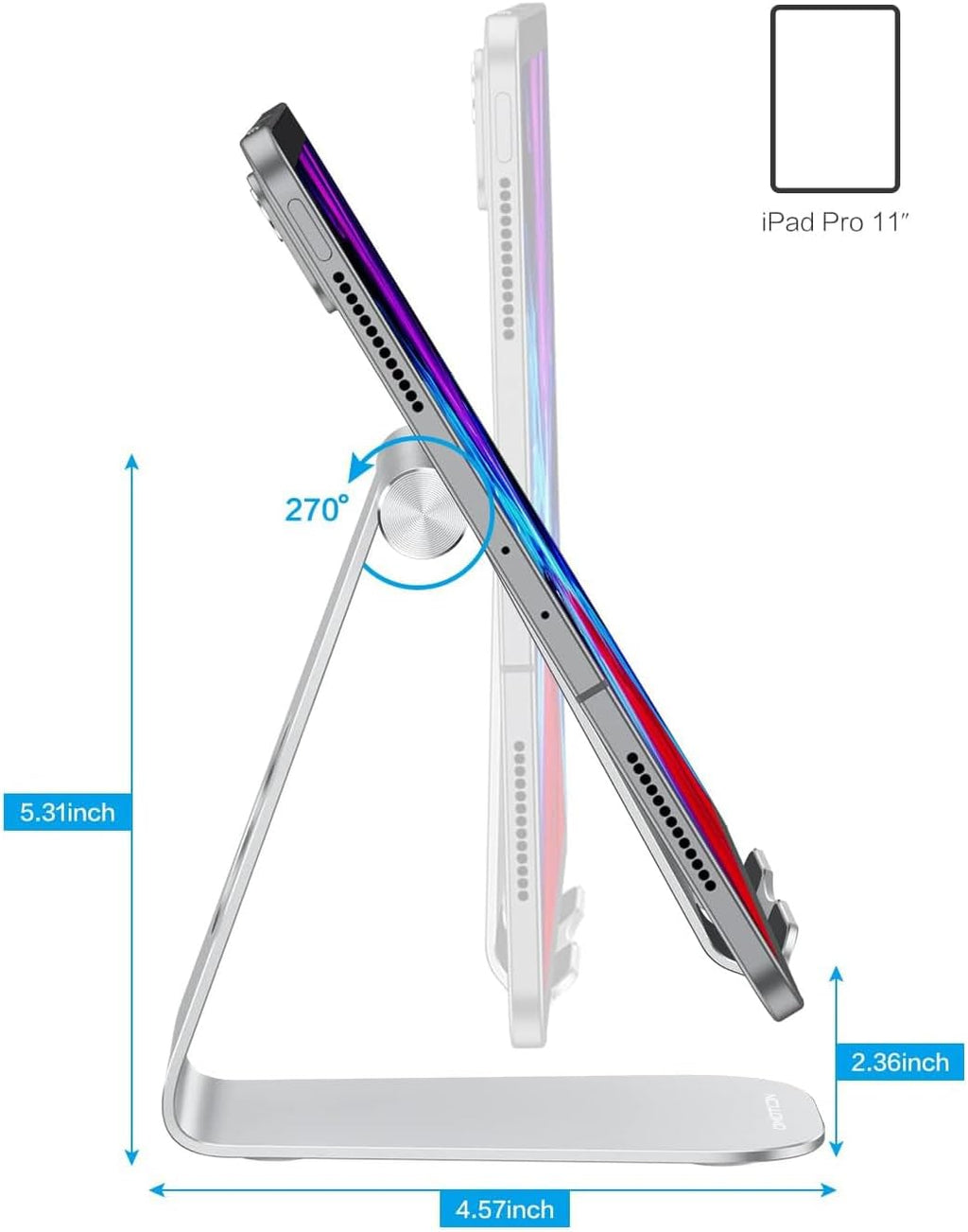 T1 Adjustable Tablet Stand for Desk, Aluminum Holder for iPad Silver