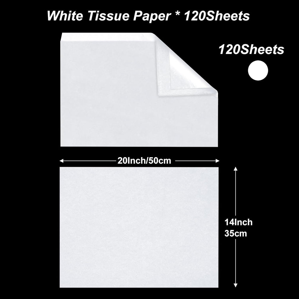 120 Sheet White Tissue Paper HMUIKFRY 20x14Inch Wrapping Paper