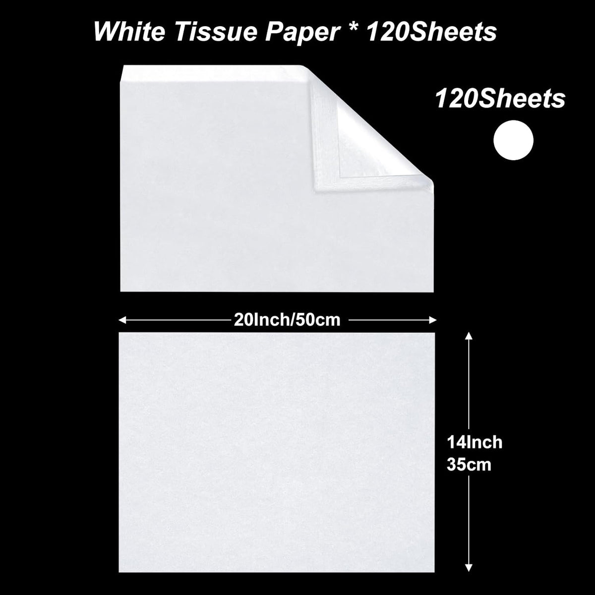 120 Sheet White Tissue Paper HMUIKFRY 20x14Inch Wrapping Paper