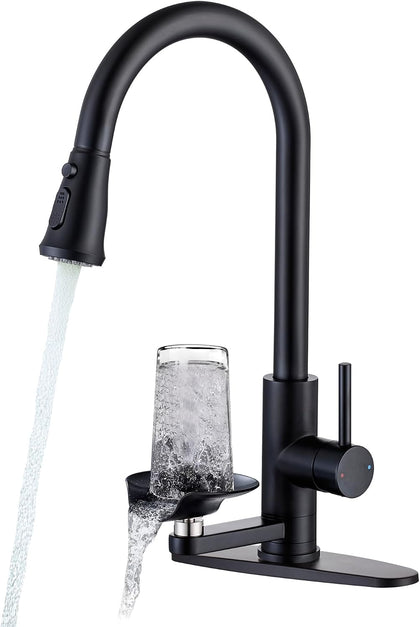 Pull Down Kitchen Faucet with Glass Rinser Single Handle Kitchen Sink Faucet with Pull Out Sprayer, Glass Rinser