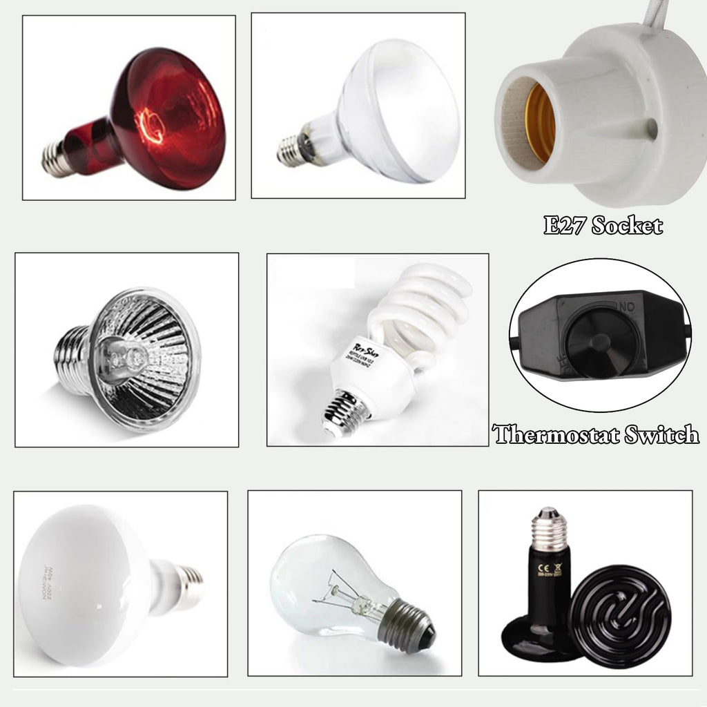 Reptile Ceramic Heat Lamp Holder E27 Socket, US Plug 120V