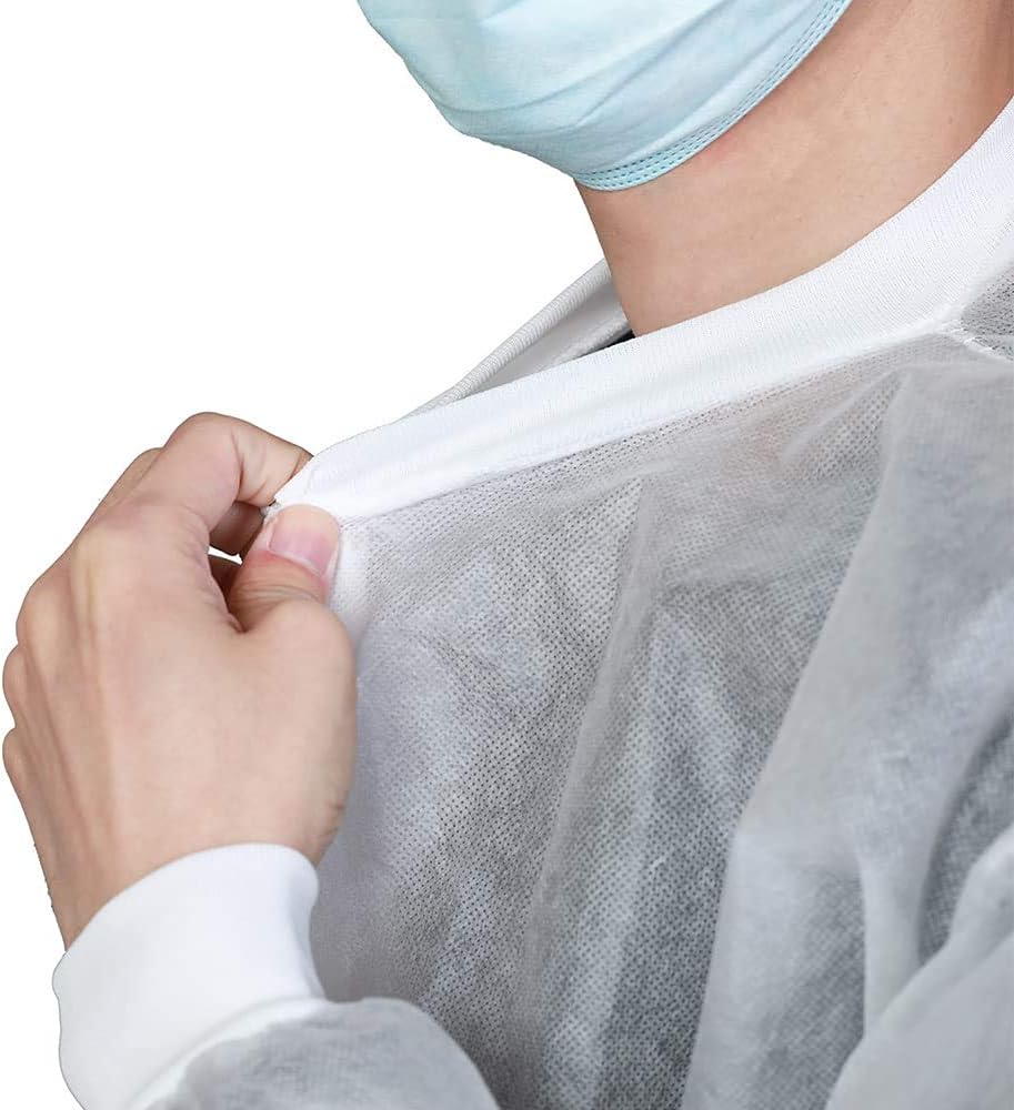 Disposable Lab Coats 10-Pack White 3 Pockets Knitted Cuffs S-2XL