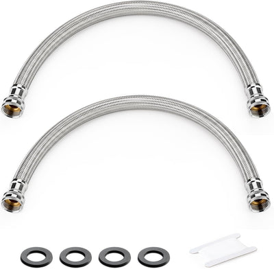 2Pcs Supply Lines Length 24",3/4" to 3/4" Female Compression Thread Stainless Steel Braided Faucet Extension Water
