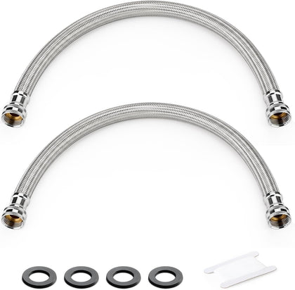 2Pcs Supply Lines Length 24",3/4" to 3/4" Female Compression Thread Stainless Steel Braided Faucet Extension Water