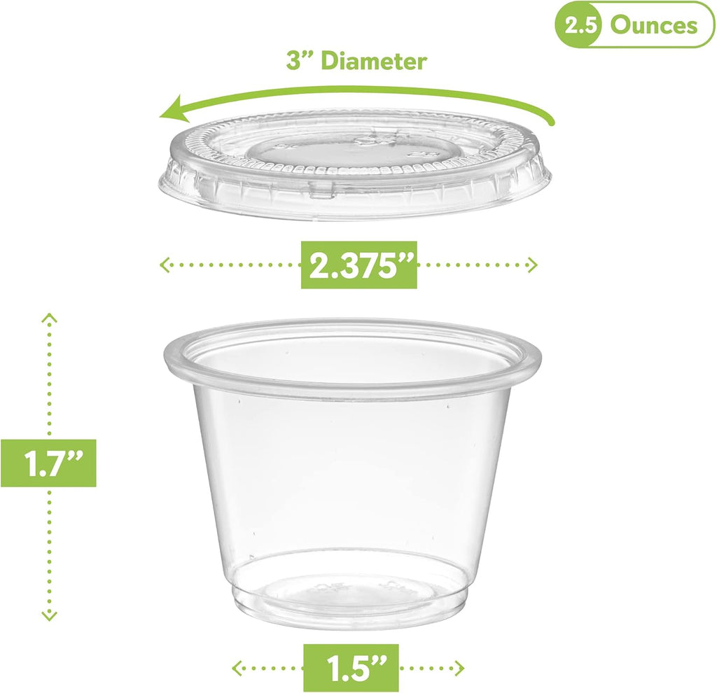 {2.5 oz,200 Sets} Clear Diposable Plastic Portion Cups With Lids, Small Mini Containers For Portion Controll, Jello
