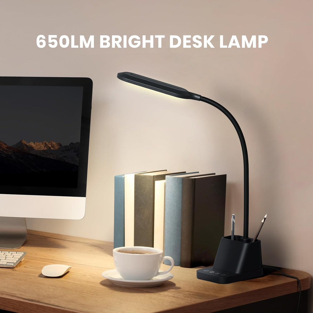 LED Desk Lamp with USB Charging Port for College Dorm Room