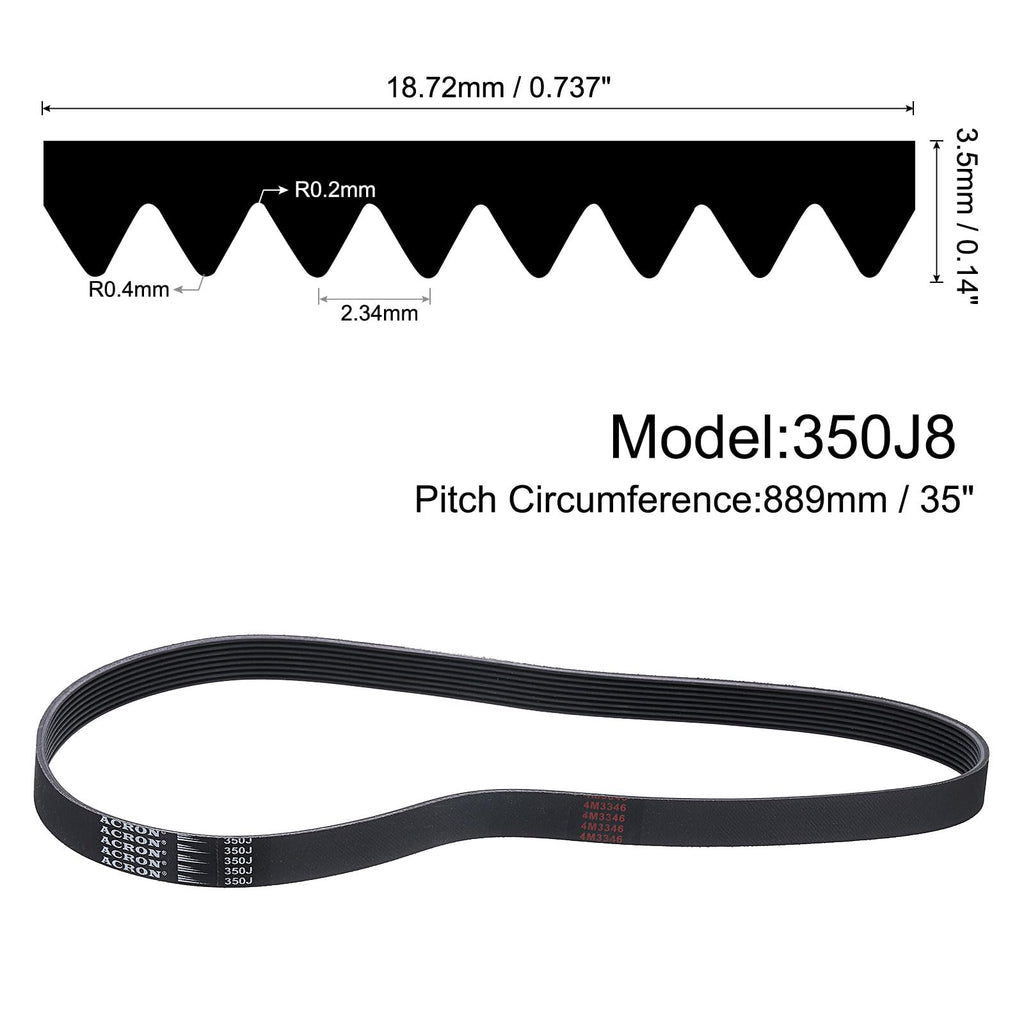 uxcell 350J8 PJ V-Ribbed Belt 8 Ribs 35" L x 0.74" W x 0.14" H, (EPDM)