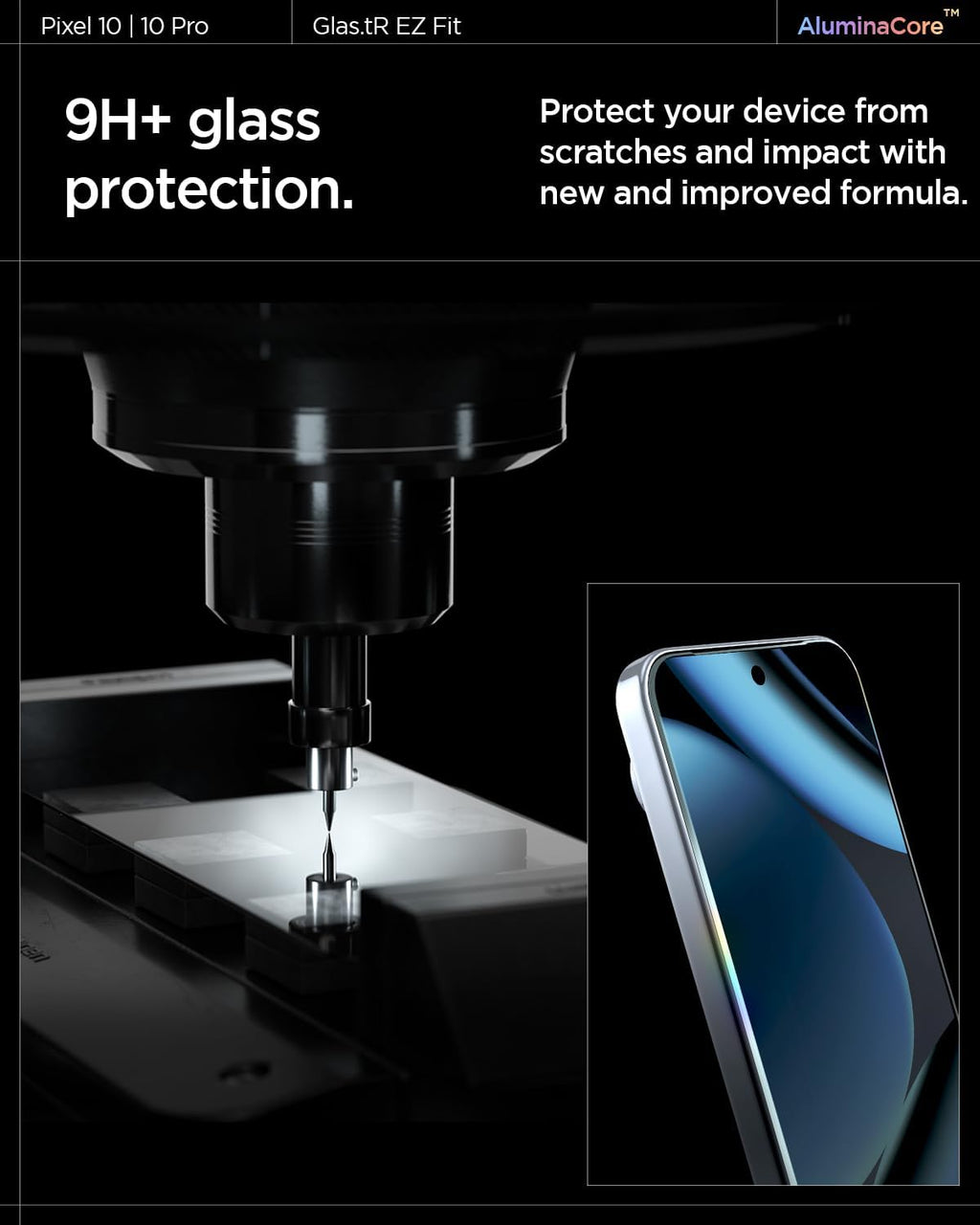 AluminaCore Tempered Glass Screen Protector [GlasTR EZ FIT] designed for Pixel 10 Pro | Pixel 10 | Pixel 9 Pro |