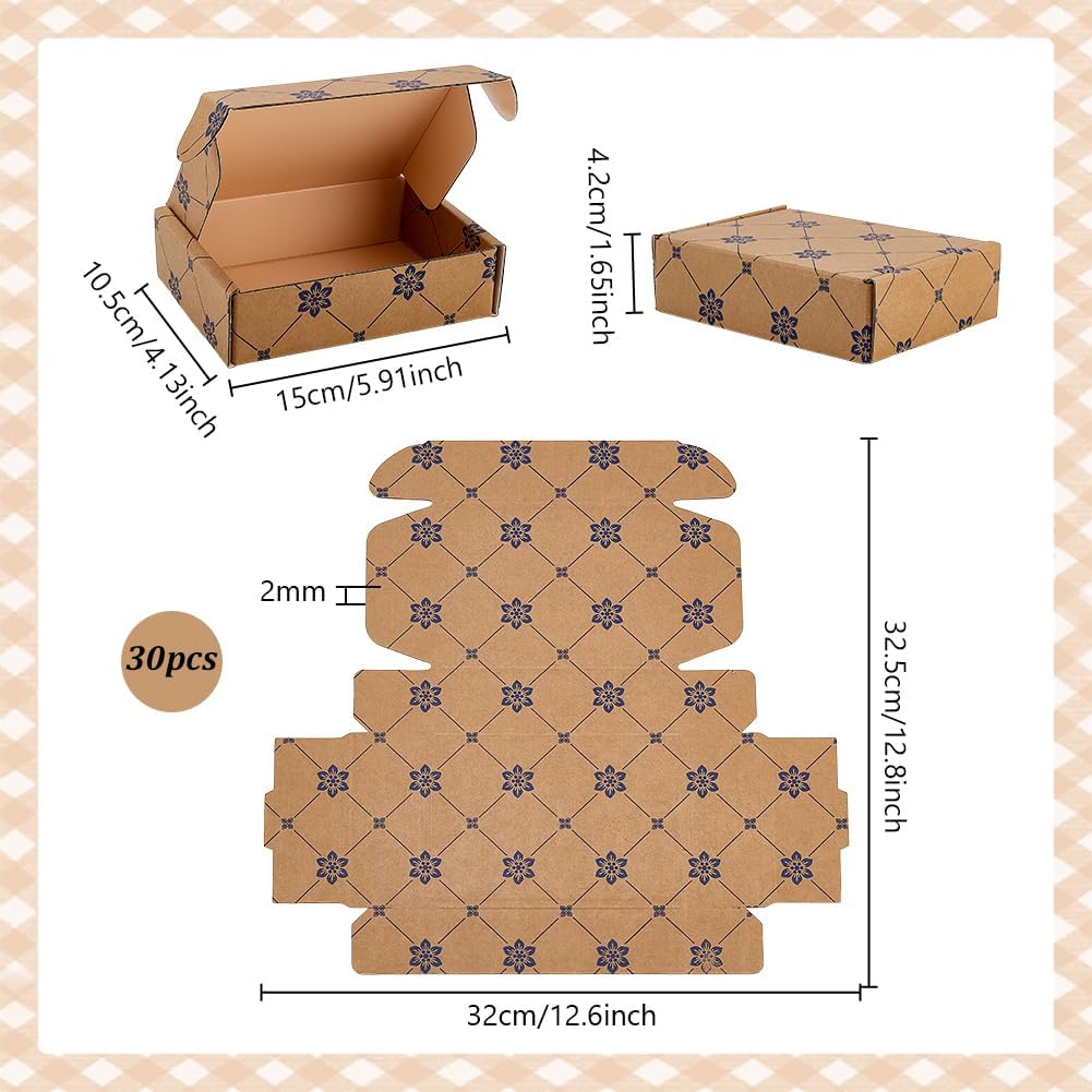 30pcs Small Shipping Boxes Paper Mailer Boxes 4x6x1.6 inch Cardboard Gift Mailer Box Flower Printed Corrugated