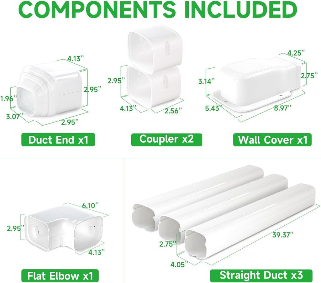 4 Inch Mini Split Line Set Cover 11 Ft, PVC & PP Line Cover Set | Universal Line Set for Mini Split AC & Central AC