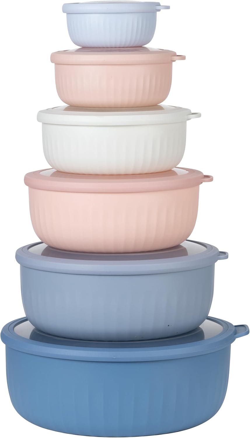 Prep Bowls with Lids- Wide and Deep Nesting Plastic Small Mixing Bowl Set with Lids, 12 Piece Set - Wide Bowls