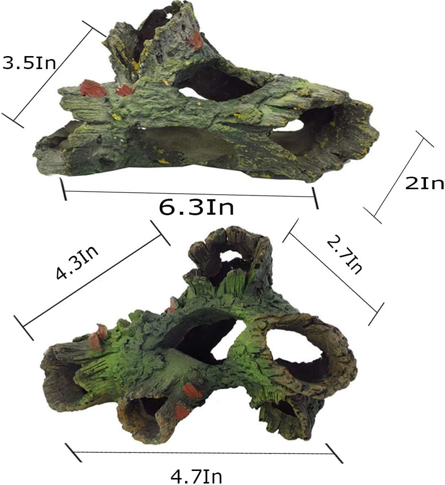 Decaying Trunk Aquarium Ornament, Betta Fish Hideout - Small Resin Aquarium Decoration Log with Holes & Caves