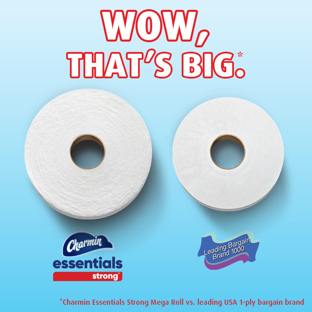 Essentials Strong Toilet Paper, 9 Mega Rolls = 36 Regular Rolls