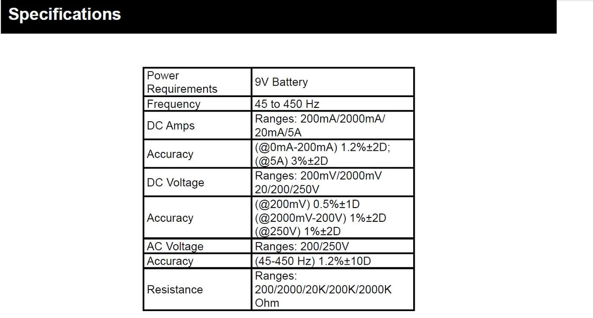 7 Function Digital Multimeter Tests AC Voltage, DC Voltage, DC Current, Continuity, Resistance, Transistor, and Batteries, with Fuse Protection
