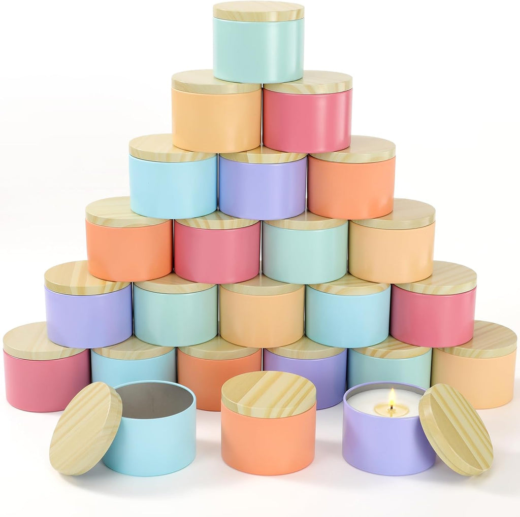 36 Pcs 8 oz Colorful Candle Tins Jars with Lids for Candle Making | Candle Container with Wood Grain Lids, DIY