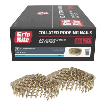 15 Degree Galvanized Roofing Nails - Secure Shingles to Wood Substrates - 7/8" - 7200 Count - GRCR2DCGAL