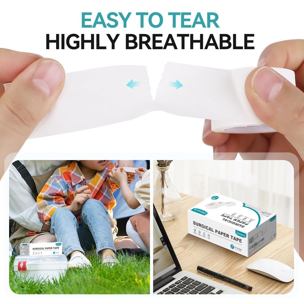 Paper Medical Tape 16 Rolls- Hypoallergenic White Surgical Tape for Sensitive Skin，Breathable First Aid Wound Tape