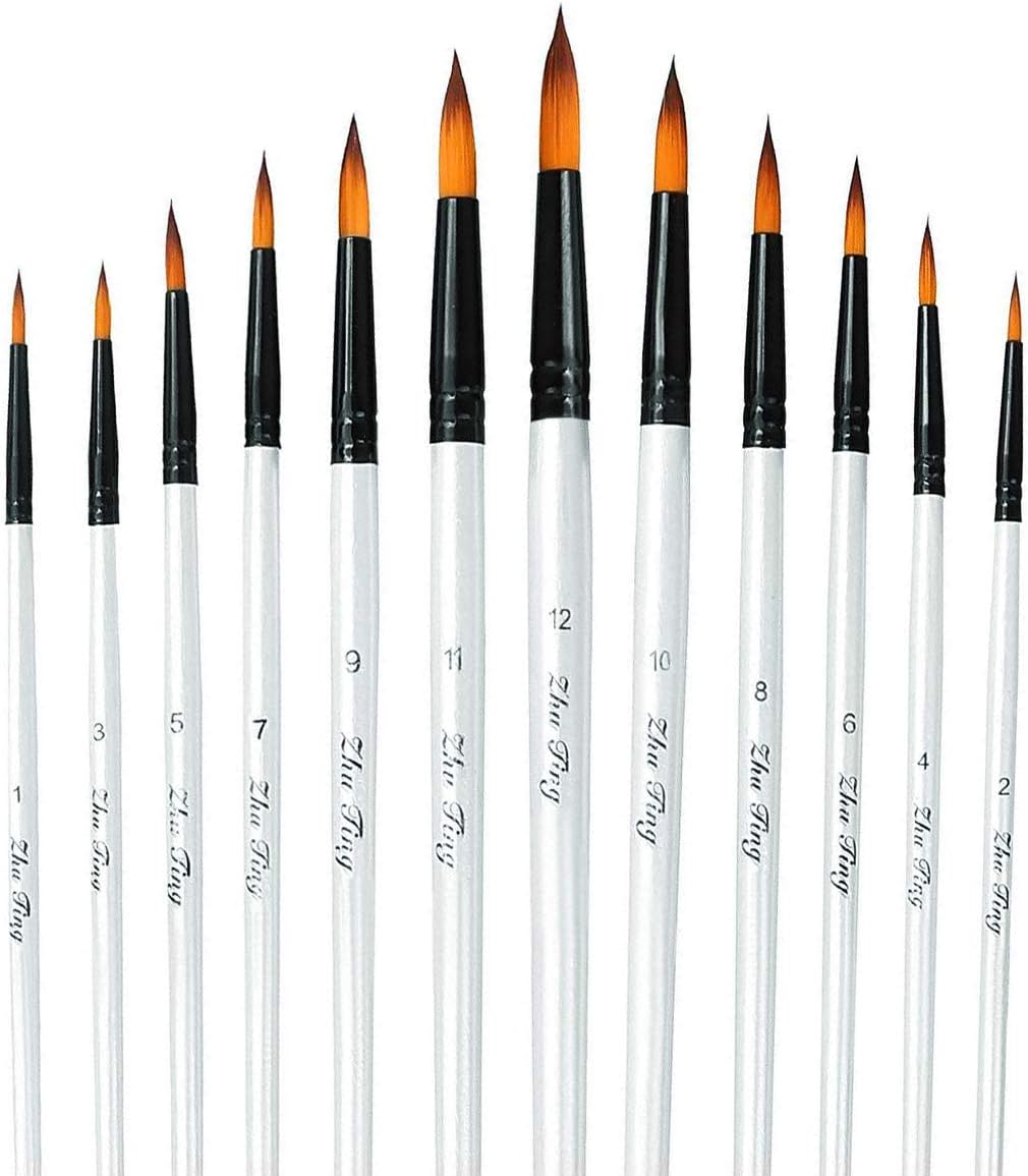 Acrylic Paint Brushes Set, 12pcs Professional Round-Pointed Tip Artist Paintbrushes for Acrylic Watercolor Oil