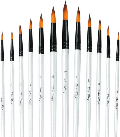 Acrylic Paint Brushes Set, 12pcs Professional Round-Pointed Tip Artist Paintbrushes for Acrylic Watercolor Oil