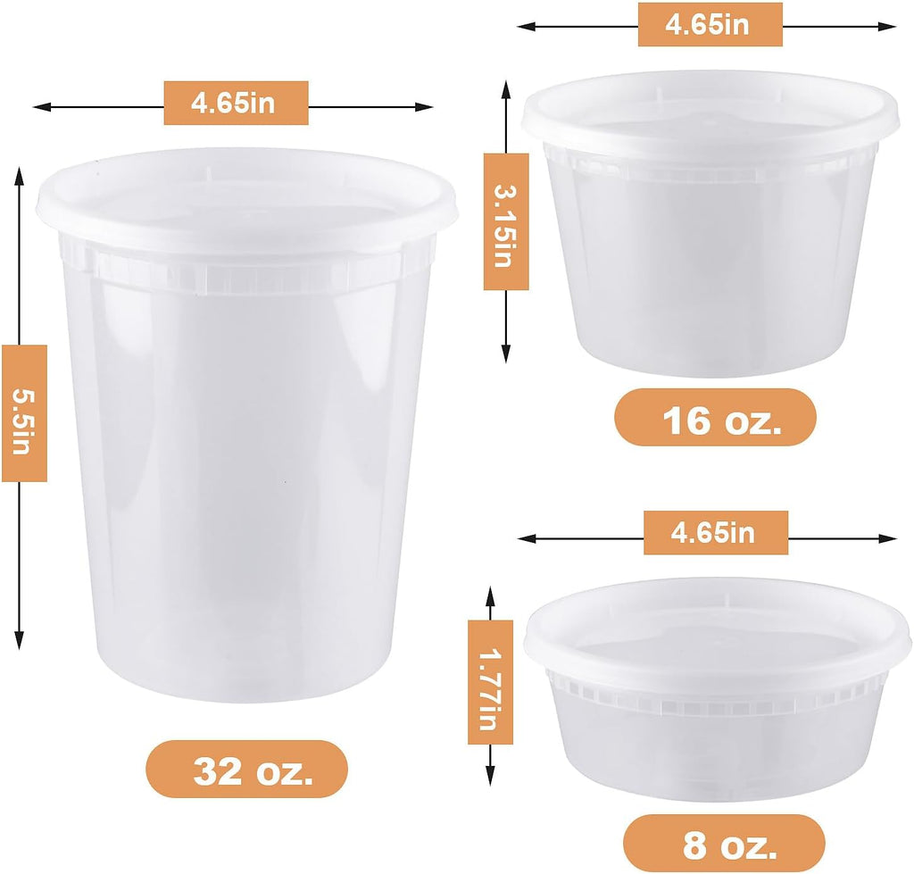 Deli Containers with Lids, 8/16/32oz, 48 Sets | 16 Each Size