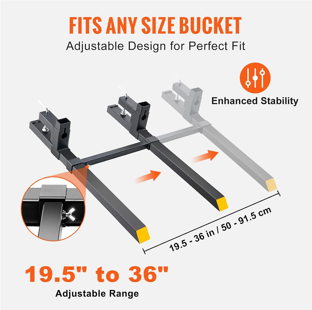 Pallet Forks, 2000 Lbs Clamp on Pallet Forks 43" Total Length, Tractor Bucket Forks with Adjustable Stabilizer Bar