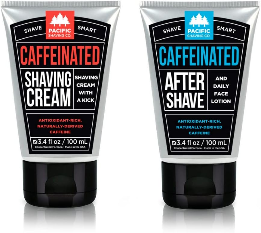 Caffeinated Shaving Cream & Aftershave Set - Shave Kit for Men - Antioxidant + Caffeine Enriched Shave Cream +