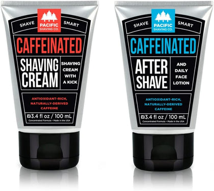 Caffeinated Shaving Cream & Aftershave Set - Shave Kit for Men - Antioxidant + Caffeine Enriched Shave Cream +