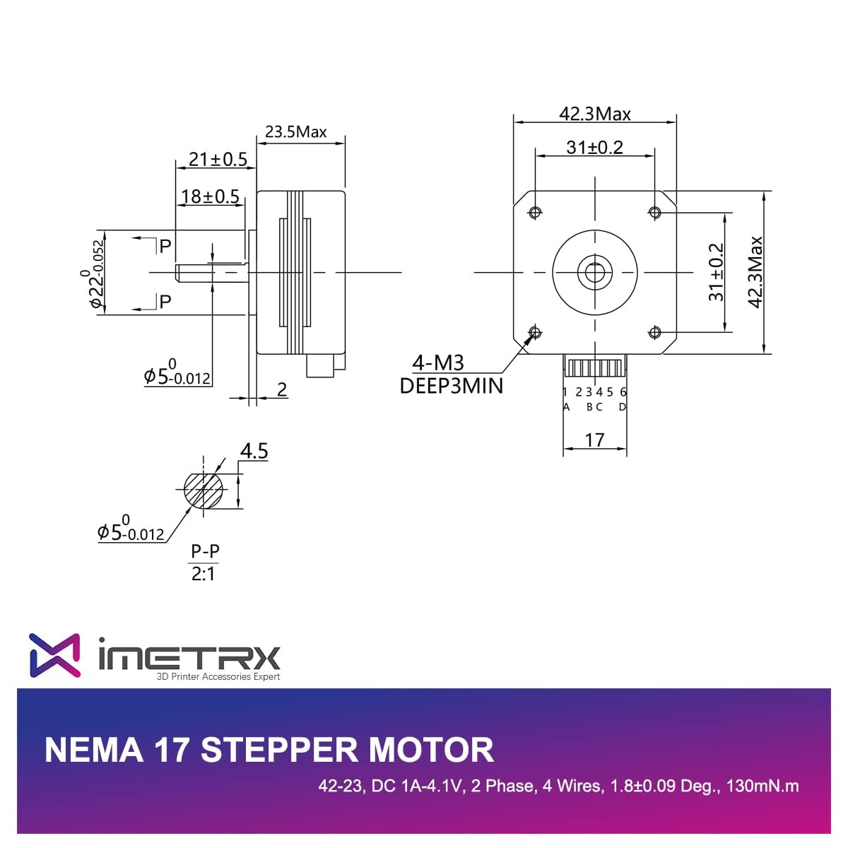 1PCS Nema 17 Stepper Motor 42-23 3D Printer Extruder Motor 17HS4023 DC 1A-4.1V 2 Phase 4 Wires 1.8 Degrees with 39.3 inch Cable for Creality CR-10 10S Ender 3D Printer/CNC extruder and Y-axis