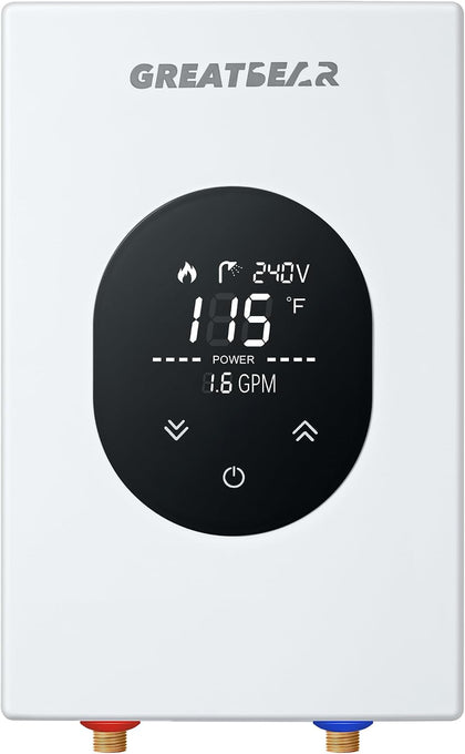 12KW Electric Tankless Water Heater 240V, Self Modulating White Unit | Self-modulating tech keeps steady temp;