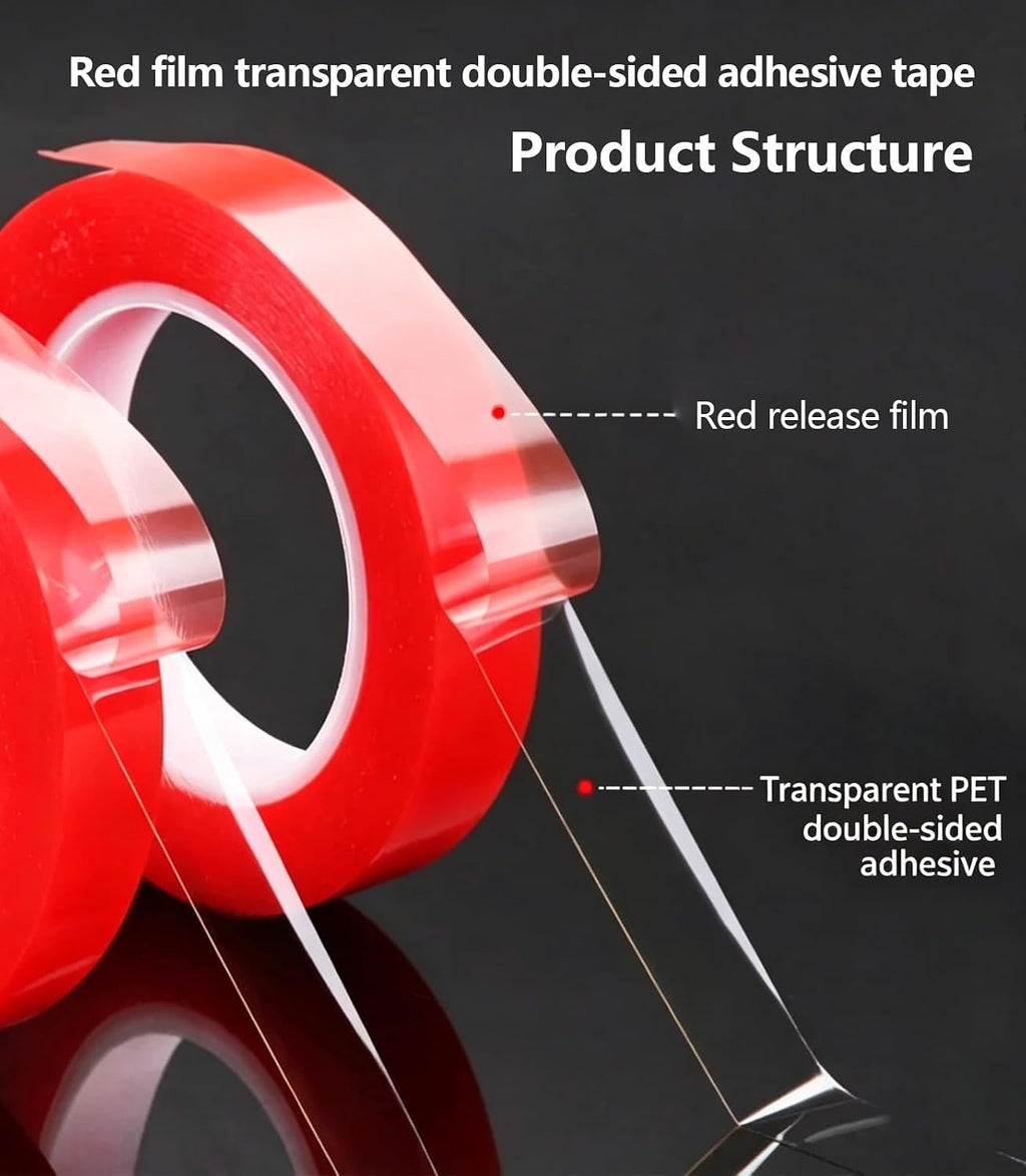 2 Rolls 5/8" Red Liner Clear Double Sided PET Tape 15mm x 25M